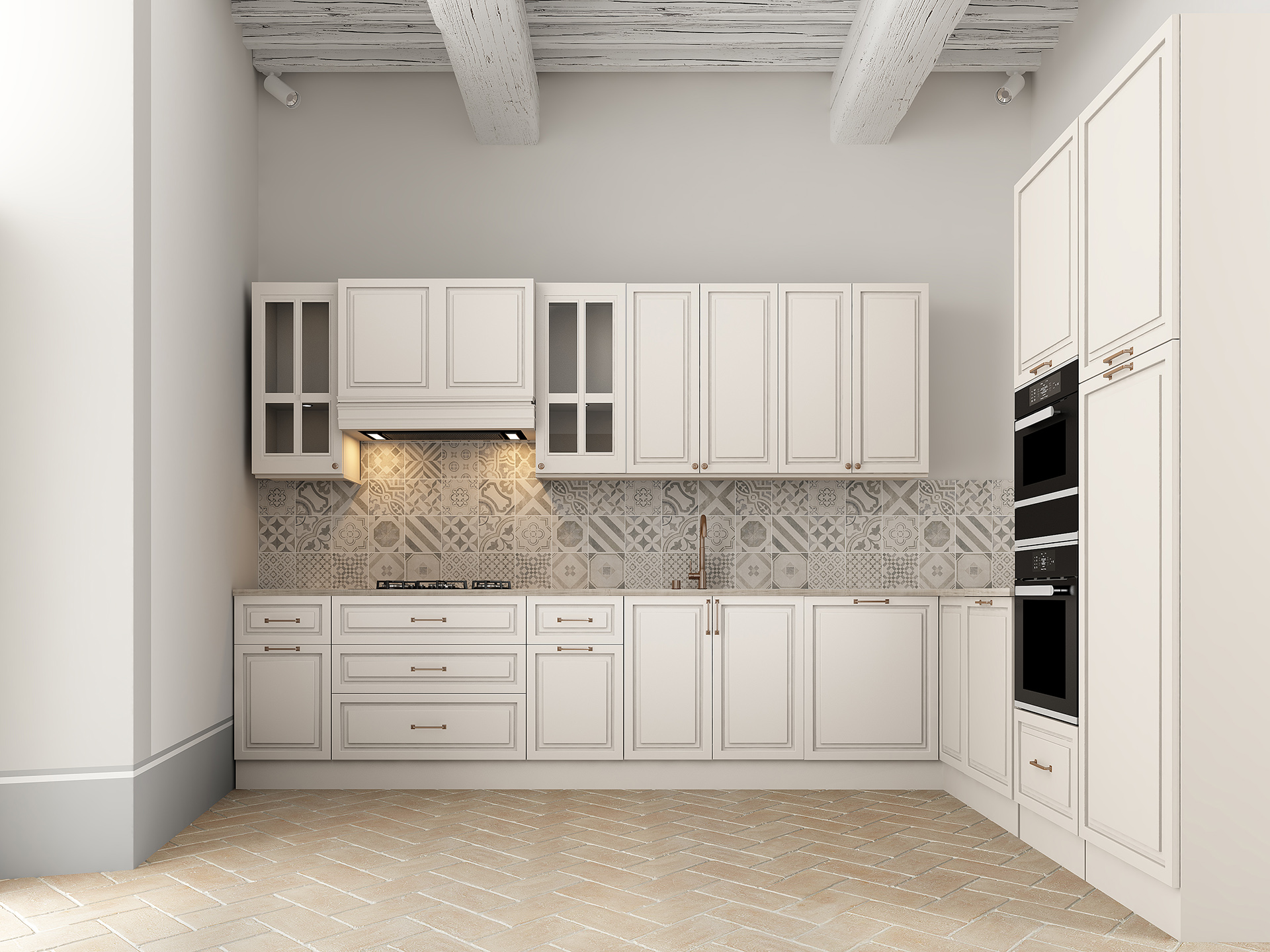 rendering fotorealistico dell'area cucina di Palazzo San Michele, progettato da Francesco Aureli