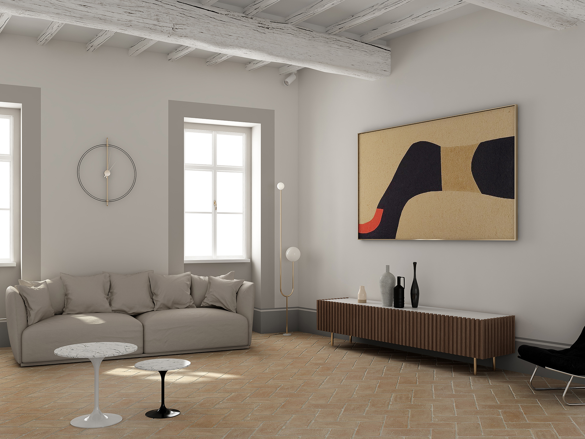 modellazione 3d e render del soggiorno di Palazzo San Michele, progettato da Francesco Aureli